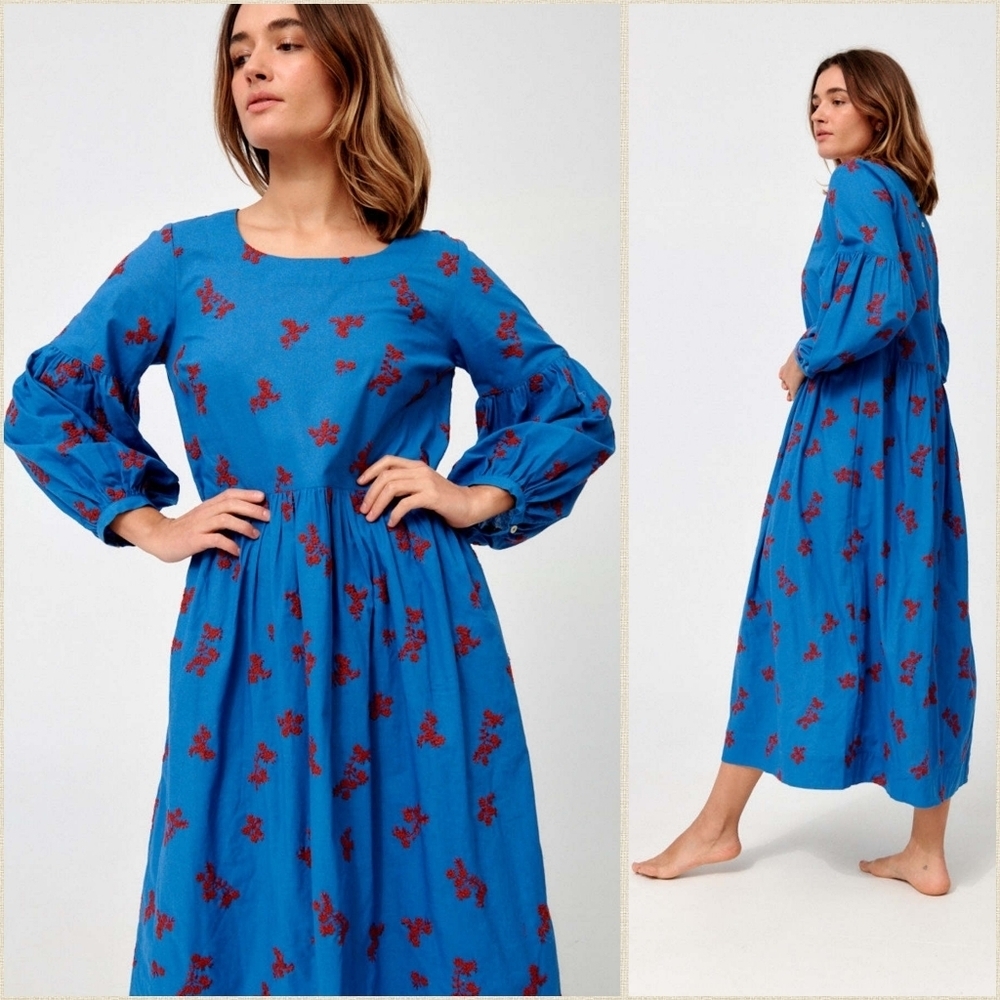 Caron Callahan Violeta Midi Dress in Blue/Syrah Twist Floral